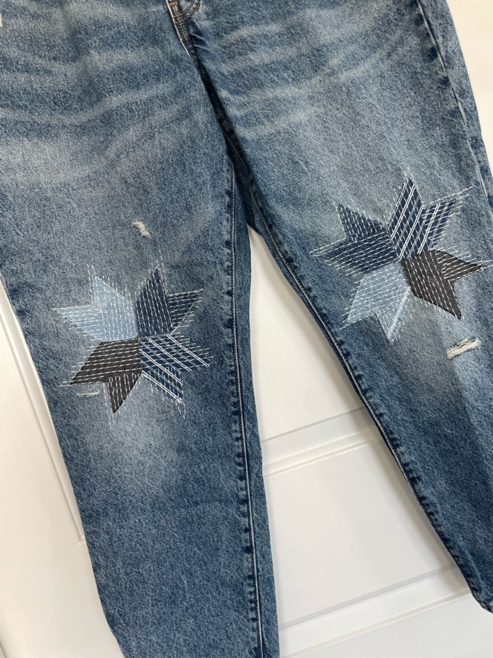 Old Navy OG Straight Super High Rise Button Fly Star Patch Knees NWT Boho Slim